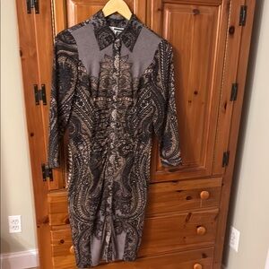 Tracy Reese Black/Brown and Gray Paisley 3/4 Sleeve Dress